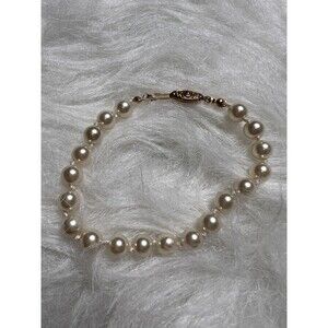 Vintage Single Strand Faux Pearl Bracelet Knotted Approx. 8" with Clasp